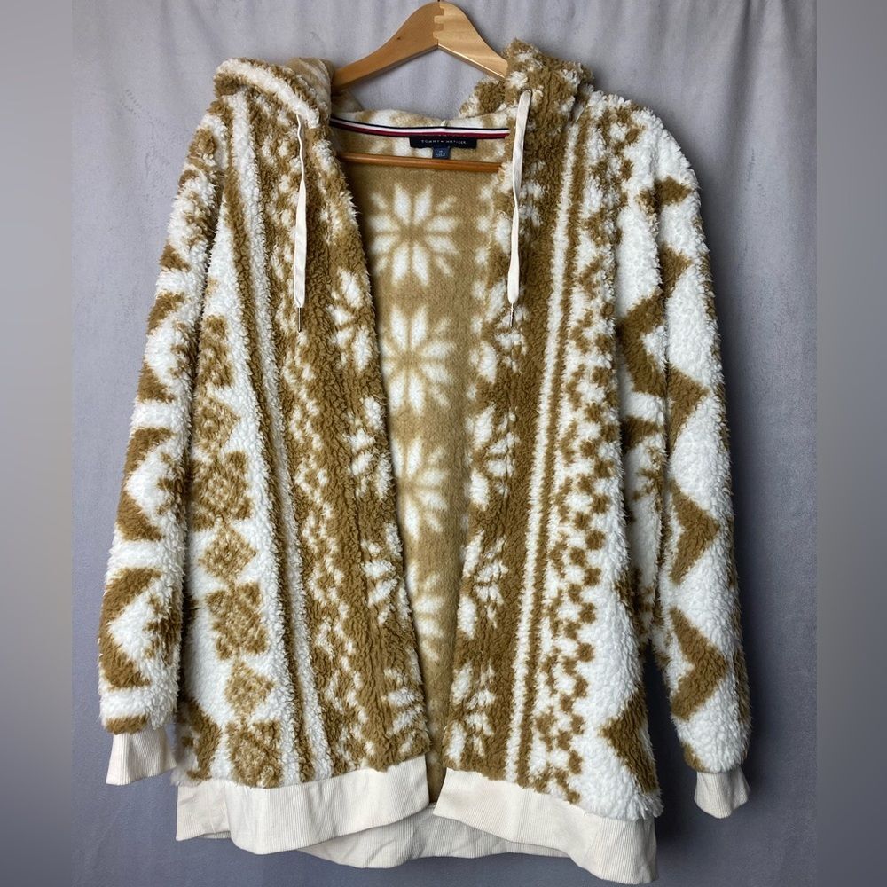 Tommy Hilfiger Cozy Cottagecore Sherpa Fleece Jacket  ivory brown snowflake M
